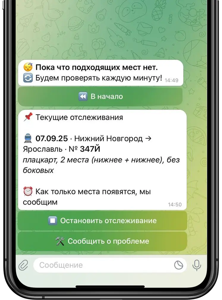 Запуск отслеживания жд билетов